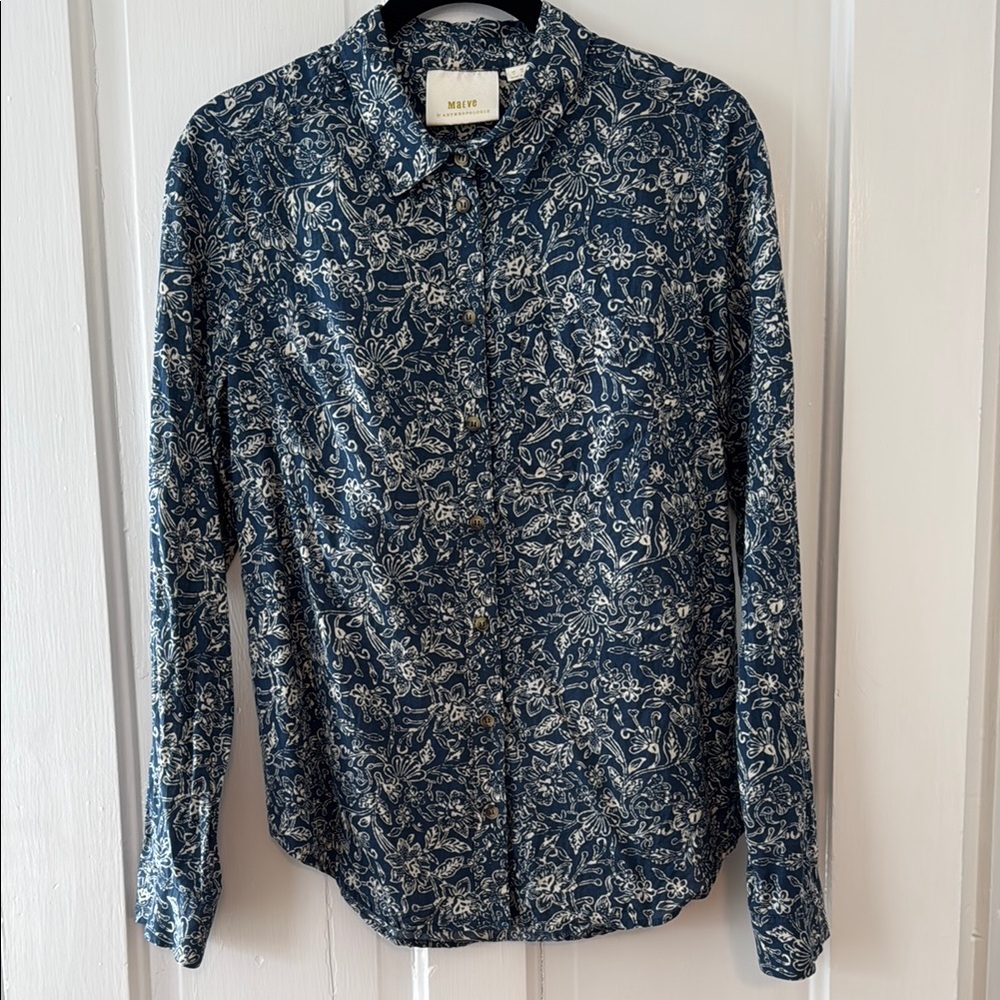 Anthropologie Blue Floral Button Up Shirt